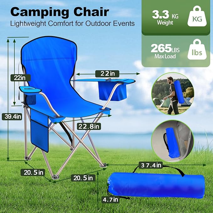 Folding Camping Chairs Durable 600D Oxford Portable Outdoor Chair with Cooler Pouch Cup Holder &amp Storage Pocket for Camping Beach Fishing