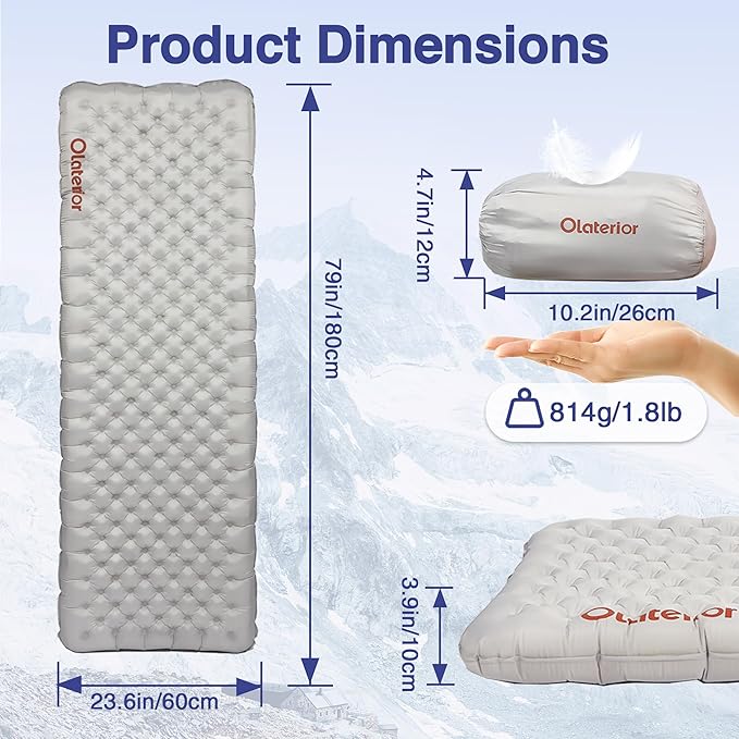 Ultralight Sleeping Pad 28oz 7.2 R Insulated Inflatable Sleeping Pad Lightweight Sleeping Mat for Camping Hiking Backpacking Climbing with Inflatable Bag Regular (70.9 × 23.6in)