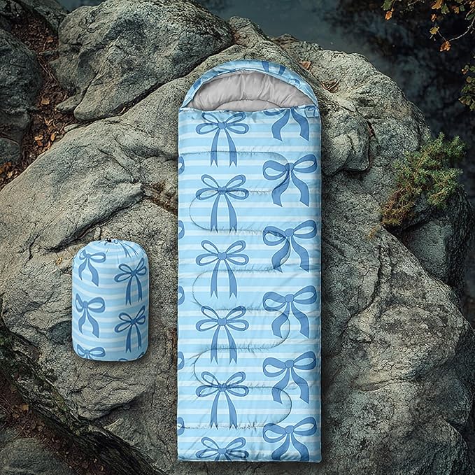 Colorful Bow Sleeping Bag 3 Season Warm Cool Weather Hand Drawn Bow Camping Sleeping Bag for Adult Cute Bowknot Camping Backpacking for Outdoor Traveling Hiking Hunting Gear Equipment