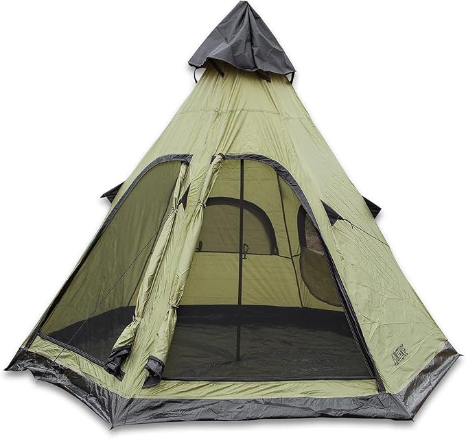 Intense Wilderness Survival Gear Four-Person Teepee Tent | Lightweight Weather-Resistant Camping Shelter | Easy Setup | Durable Fabric | Ventilation | Carry Bag for Outdoor Adventures