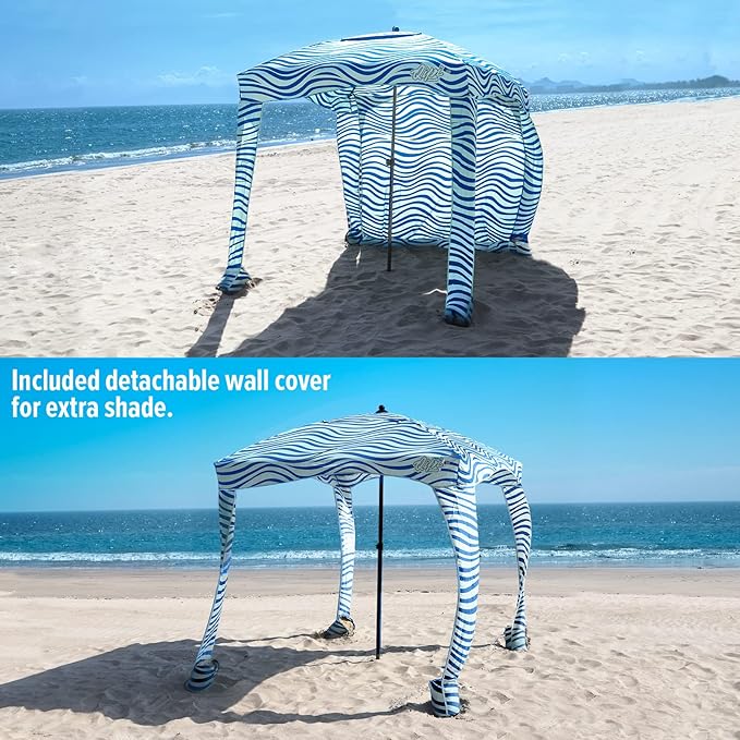 Qipi Beach Cabana - Easy to Set Up Canopy Waterproof Portable 6' x 6' Beach Shelter Included Side Wall Shade with UPF 50+ UV Protection Ultimate Sun Umbrella - for Kids Family &amp Friends