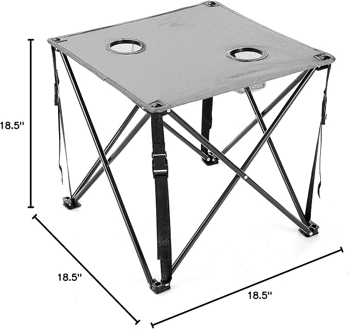 ARROWHEAD OUTDOOR 26” (66cm) Portable Camping Folding Table 2 Cup Holders Square Carrying Case Steel Frame High-Grade 600D Canvas