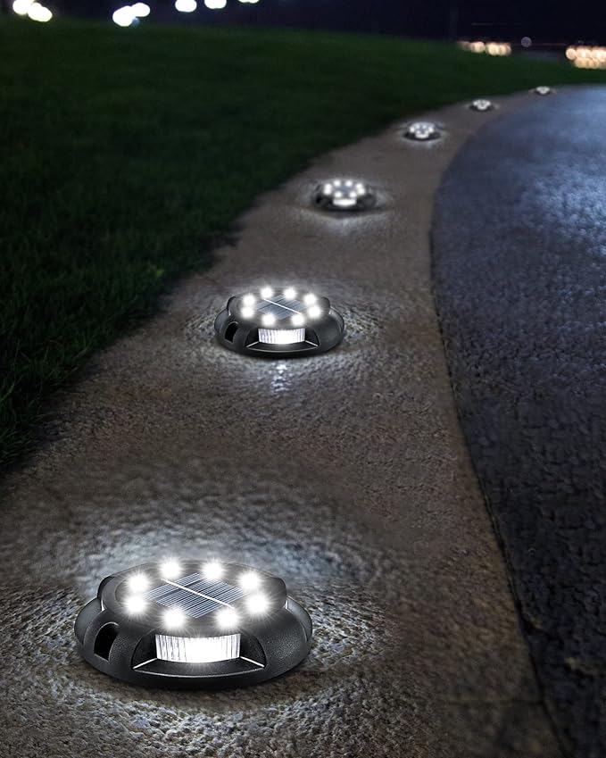 Biling Solar Outdoor Lights Walkway Lights 12 Packs Bright Solar Ground Lights Uplight Sidelight Waterproof for Yard Walkway Garden Poolside (White)