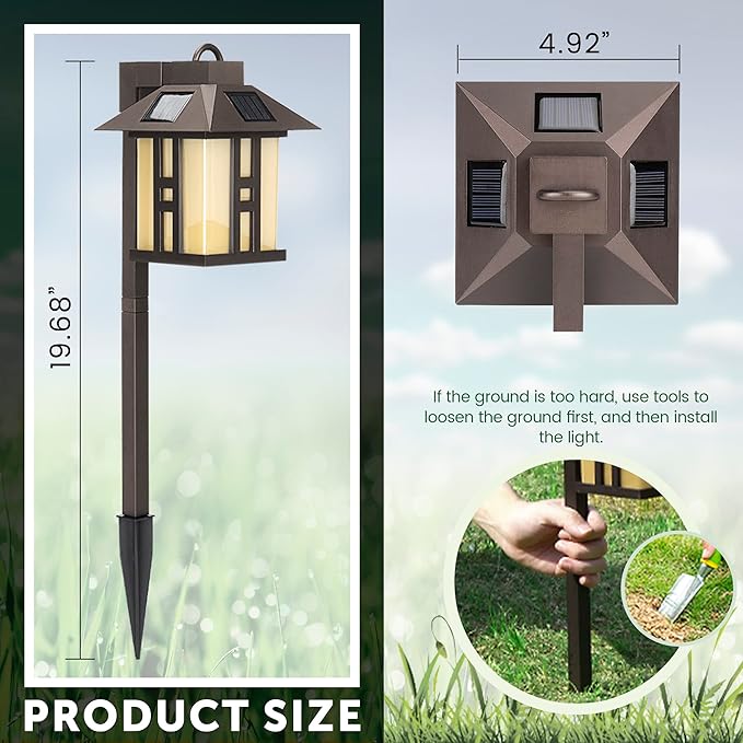 GIGALUMI Japanese Decor Solar Lights for Outside Pathway Lights 4 Pack - Lawn/Patio/Yard/Walkway/Driveway Decoration