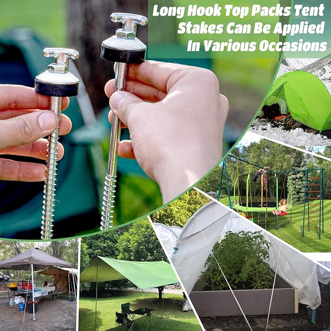 12 Pcs 12 Drillable Tent Stakes Hex Pegs Stakes Drillable Threaded Long Hook Top Packs Tent Stakes for Grassland Garden Tents Canopies Awnings Camping Travel (Hex Tool and Storage Bag)