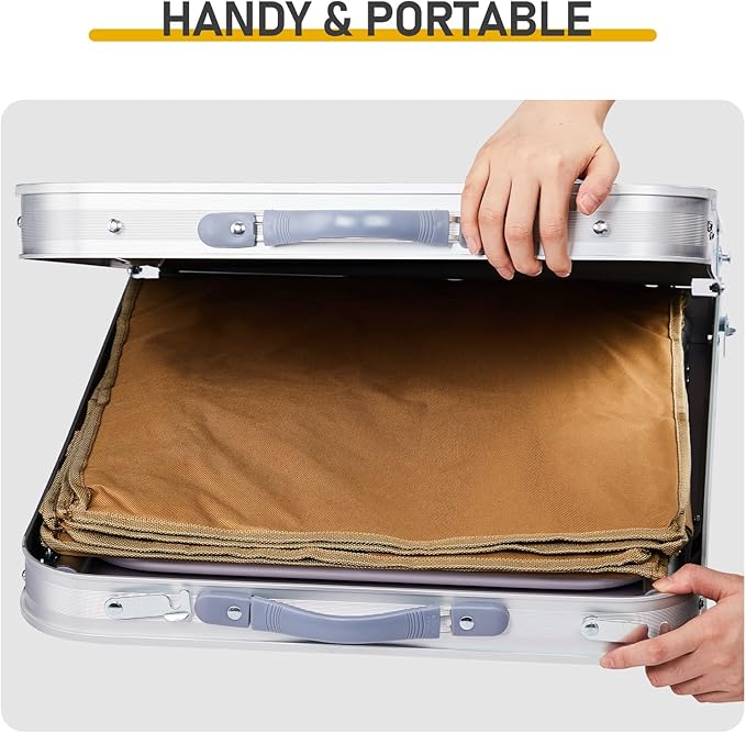 4ft Portable Picnic TablesOutdoor Folding Camping TableAdjustable Height Foldable Grill TablesLightweight Aluminum Picnic Tablewith Storage Compartmentfor Indoor Hiking Camp BBQ Beach (Natural)