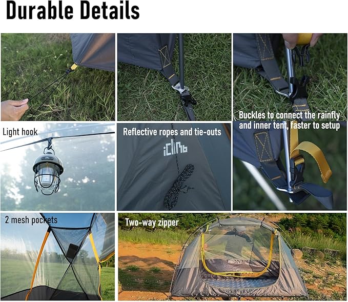 iClimb Ultralight 4 Season Solo Tent Waterproof with Snow Skirt Rainfly Ground/Off The Ground Tent for Backpacking Camping Hiking Trekking Mountaineering