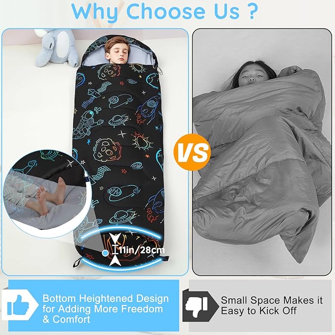 FIOBEE Kids Sleeping Bag for Girls Boys 3 Season Warm &amp Cool Weather Youth Camping Sleeping Bags with Backpacking Bag Waterproof for Traveling Hiking Indoor Outdoor Camping Essentials