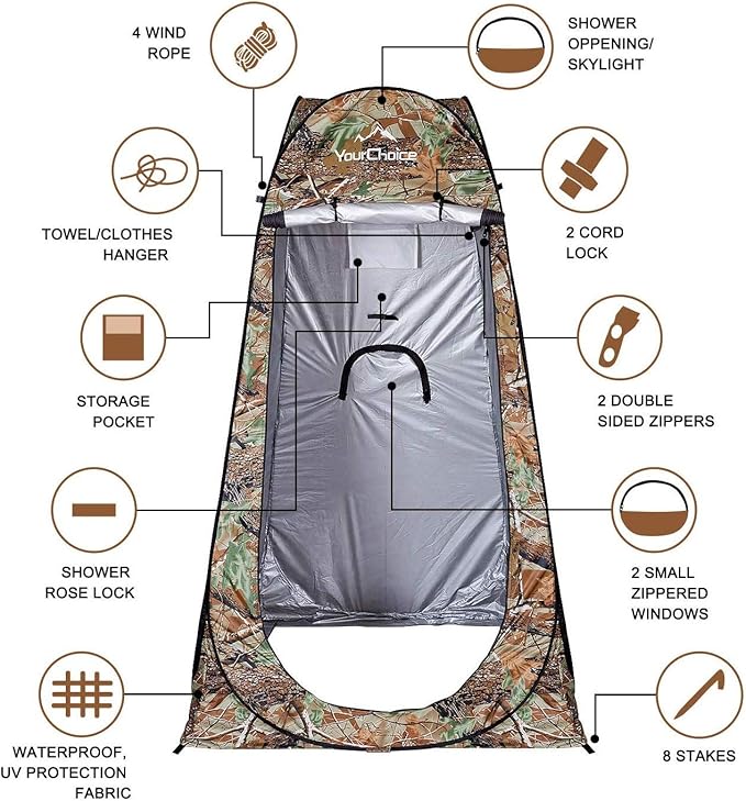 Your Choice Pop Up Privacy Shower Tent 3.9 x 3.9 x 6.2FT Portable Camping Changing Room Instant Setup Outdoor Shelter with Silver Coating Vent Window &amp Carry Bag for Beach Hiking &amp RV | Po