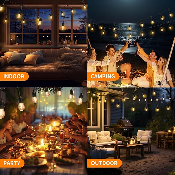 50FT Outdoor String Lights Waterproof with 30+2 Bulbs (1.5FT Bulbs Spacing) Remote &amp Dimmer Commercial Grade Patio Lights with 3 Mode Light &amp Timing100PC Ties for Outside