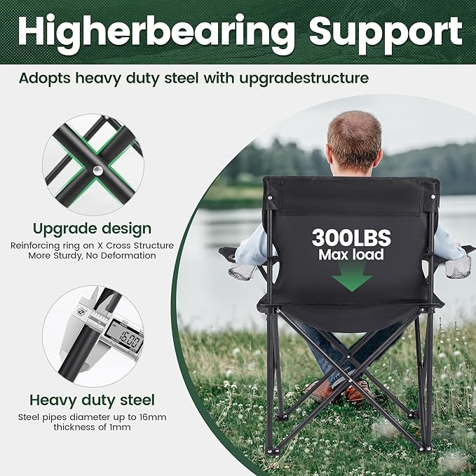 2 Pack Camping Chairs -Lightweight and Supportive Chairs for Adult and Lightweight Individuals - Compact Durable and Portable - Ideal for Camping Hiking Beach and Picnics -Carry Bag