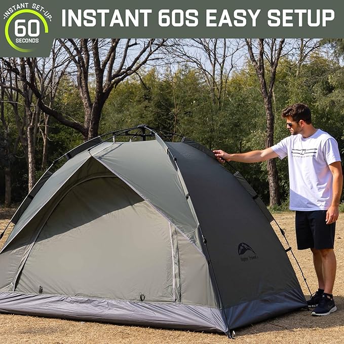 Happy Travel 1/2/3/4 Person Camping Tent Instant Easy Pop Up Tents for CampingAutomatic Waterproof Family Camping Tent Easy Set Up TentPortable Windproof Dome Tent for Camping Hiking &amp Traveli