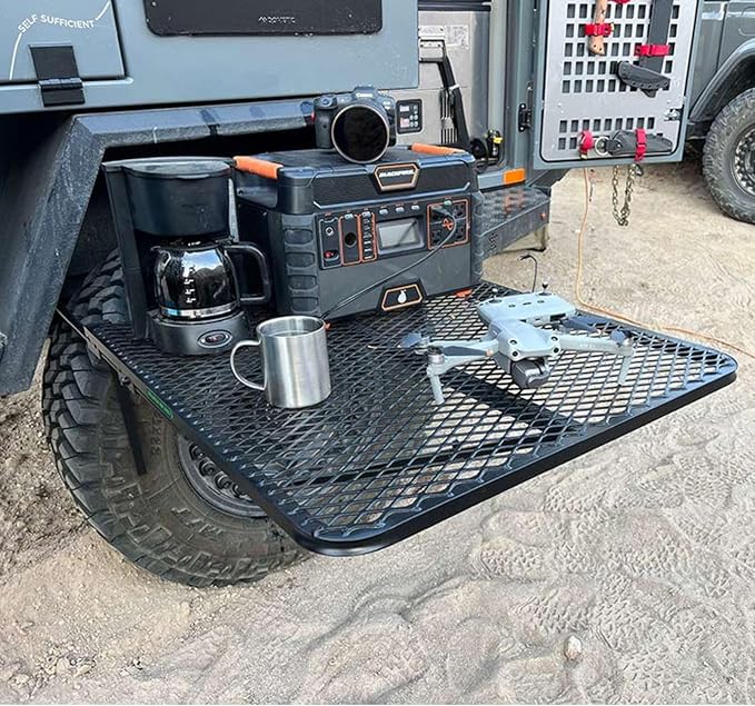 Tire Table Large Aluminum Camping Table for Camp Travel Tailgating Overlanding and Outdoor Work | Installs within Seconds | Stable and Leveled | 33.5 x 28 x 1.5