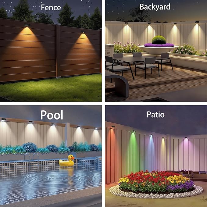 Solar Fence Lights10 RGB Color Changing ModesSolar Lights Powered Waterproof IP6530 Hours RuntimeEasy Installation for FenceGardenYardPatioPoolPorchHoliday Decor(24P)