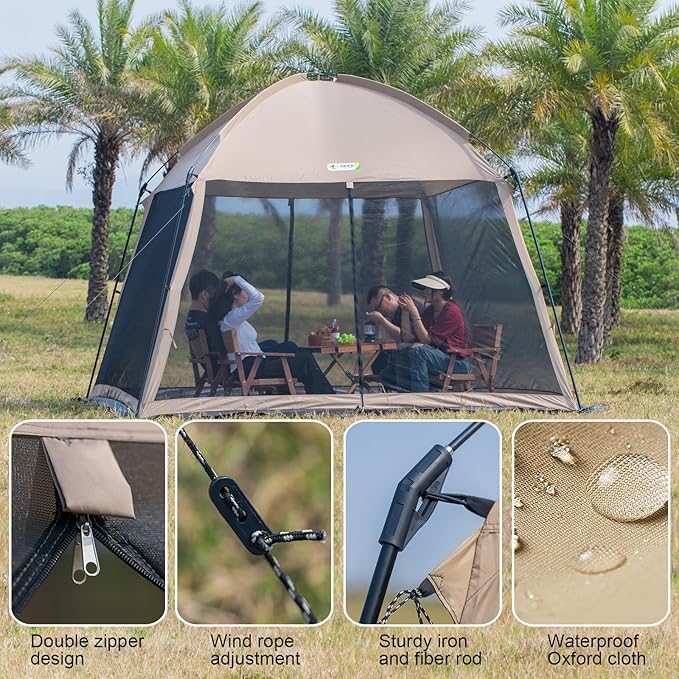 11x11 Ft Screen House Tent - Instant Pop Up Mesh Canopy Shelter with Waterproof &amp Sunshade Roof Easy Setup for Camping Backyard Beach Picnic