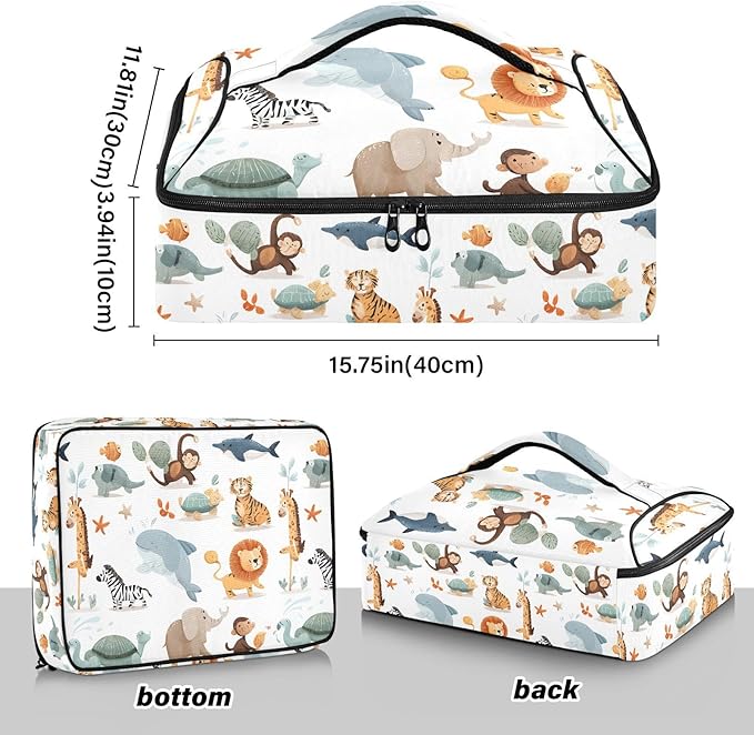 Casserole Carrier Likable AnimalsInsulated Casserole Carrier for Hot or Cold Food Thermal Lunch Tote for Potluck Parties Picnic Beach Fits 9 x 13 Inches Baking Dish