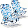2 Pack Lightweight Portable Camping Beach Chair for Adults Outdoor Lay Flat Folding Beach Chairs with 5 Positions Backpack Beach Chair with Towe Zipper Pouch Cup Holder Blue Coconut Tree