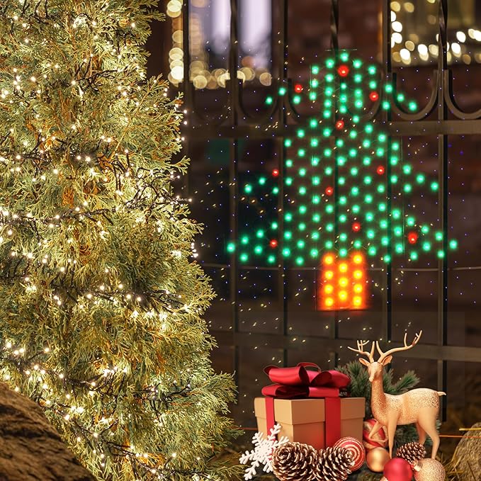 Leisure world LED Christmas Tree Window Silhouette LightsUSB Operated LED Net Outdoor Mesh Lights with Timer 8 Modes for Indoor Outdoor Holiday Xmas Party Decor