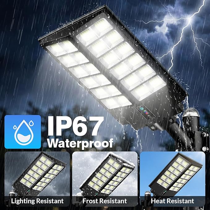 JWT 30 Large Solar Street Light 9000W Solar Street Lights Outdoor 320000LM6500K Commercial Parking Lot Light Solar Flood Outdoor Lights IP66 Waterproof with Motion Sensor