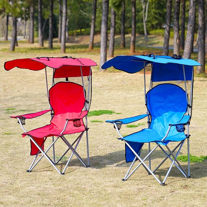 Portable Camping Chair with Canopy - Folding Chair with Canopy Durable 600D Oxford Canopy Chair for Camping Beach Picnics Fishing &amp Sports