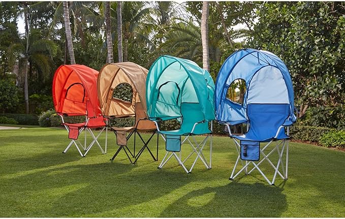BrylaneHome Outdoor Oversized Canopy Tent Camp Chair Shade Folding Cupholder Zip Windows Storage Carrying Case Beach Yard Trip- Weight Capacity 350LB - Coral