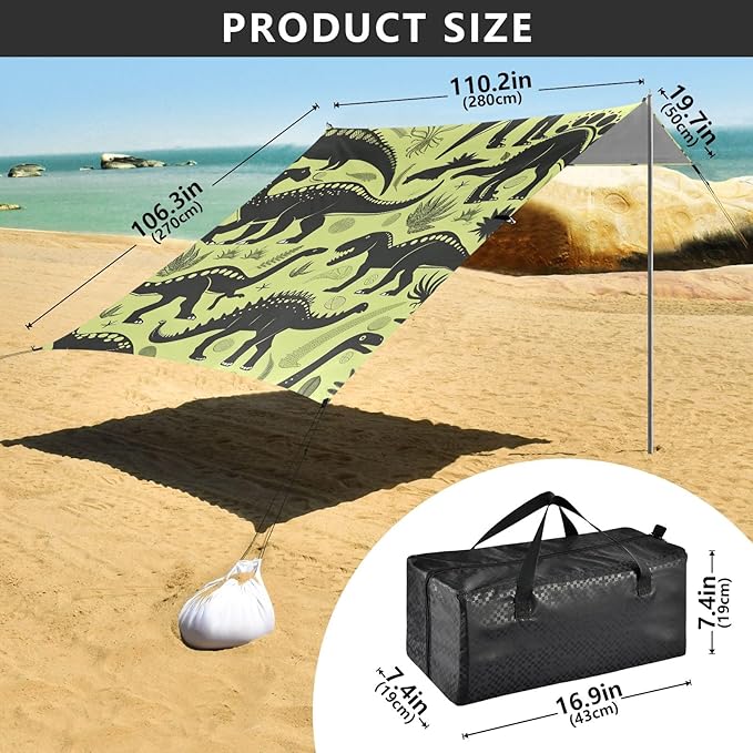 Dinosaurs of Different Camping Sun Shelter Beach Tent Portable Beach Sun Shade Outdoor Canopy for Camping Trips Fishing Picnic