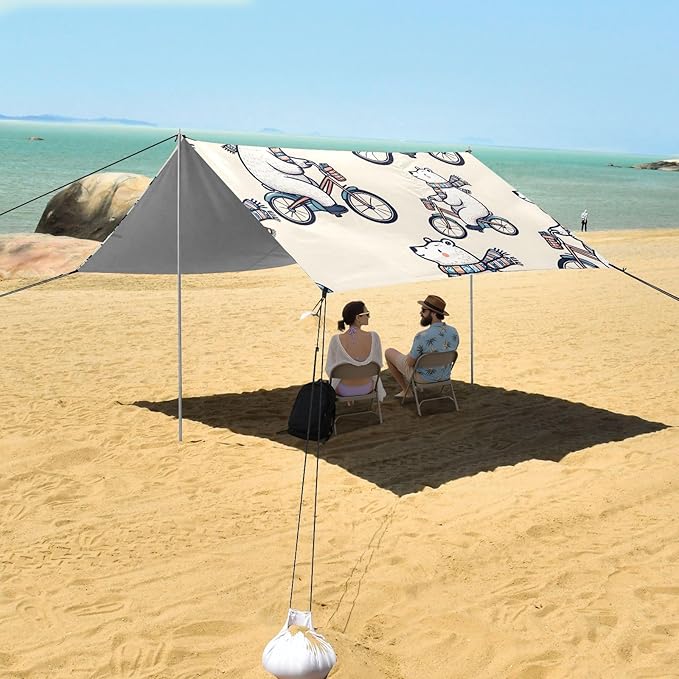 Polar Bear Bicycle Riding Camping Sun Shelter Beach Tent Portable Beach Sun Shade Outdoor Canopy for Camping Trips Fishing Picnic