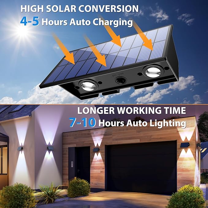 Solar Fence Lights6Pack Solar Lights Outdoor 2700/4500/6000K 3 Modes Up &amp Down Wall Lights Waterproof 100 Lumens Dusk to Dawn Fence Light for Outside/Backyard/Pool/Railing/Patio/Porch/Step