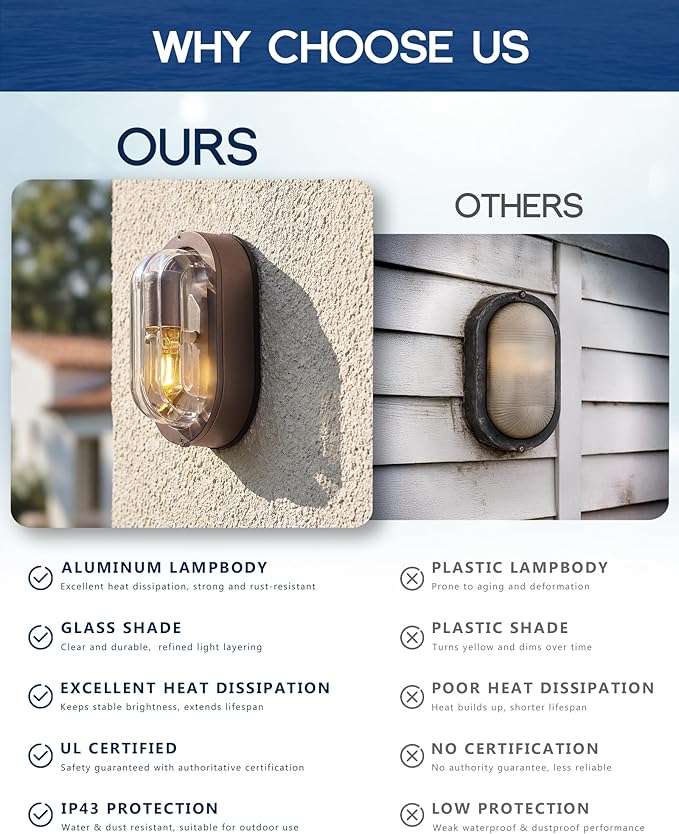 FEMILA 8.5 Oval Bulkhead Light Modern Exterior Wall Sconce ORB 2 Pack Outdoor Wall Light &amp Ceiling Flush Mount Ripple Glass IP44 Waterproof Front Porch Light for Patio 4FYX104F-2 ORB SW