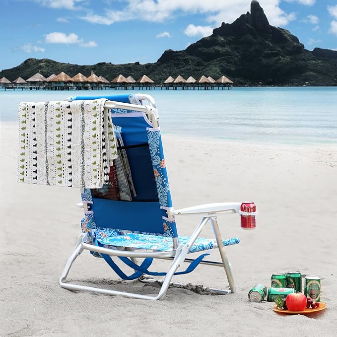 Old Bahama Bay Backpack Beach Chair 2 Pack Aluminum Lightweight Reclining 5-Position Lounge Chair for Adults Heavy Duty Support 400 LBS Portable Folding with Cooler Bag Camping Chair for Sand Outdoor