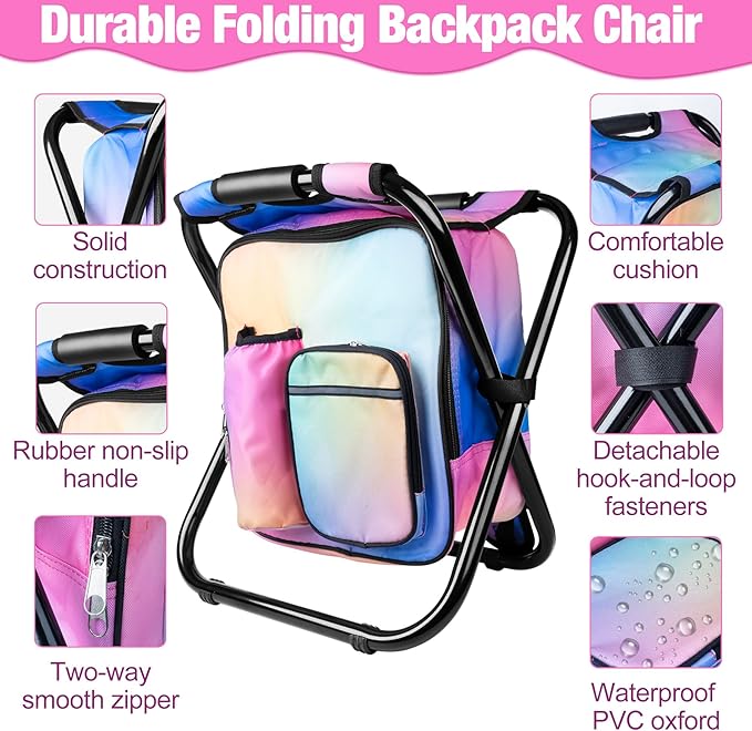 Kikerike Backpack Stool Cooler Chair Heavy Duty 300 LBS Max Load Portable Lightweight Stool Backpack Folding Fishing Cooler Seat for Camping Hunting Fishing - Multicolor