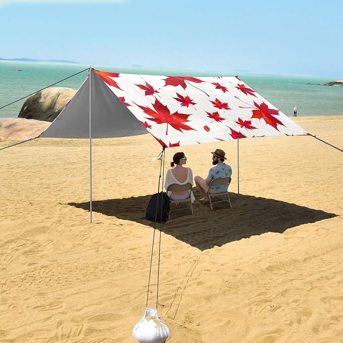 Bolaz Beach Canopy Tent Sun Shade9'×10.5' Large Family Beach Shade UPF50+- Outdoor Shade for Camping Trips FishingMaple Leaves