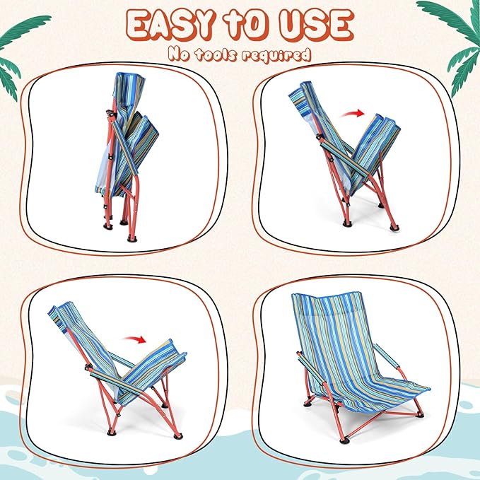 Wenqik 4 Pcs Low Seat Blue Plastic High Back Reclining Beach Chairs with Carry Bag Portable for Outdoor Beach Camping Lawn(Green)