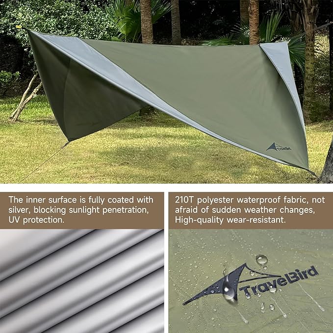 Hammock Rain Fly 11 x 9 ft Waterproof Tarp with Doors Lightweight &amp UV Protection Camping Tarp Multifunctional for Backpacking Hiking Hammock