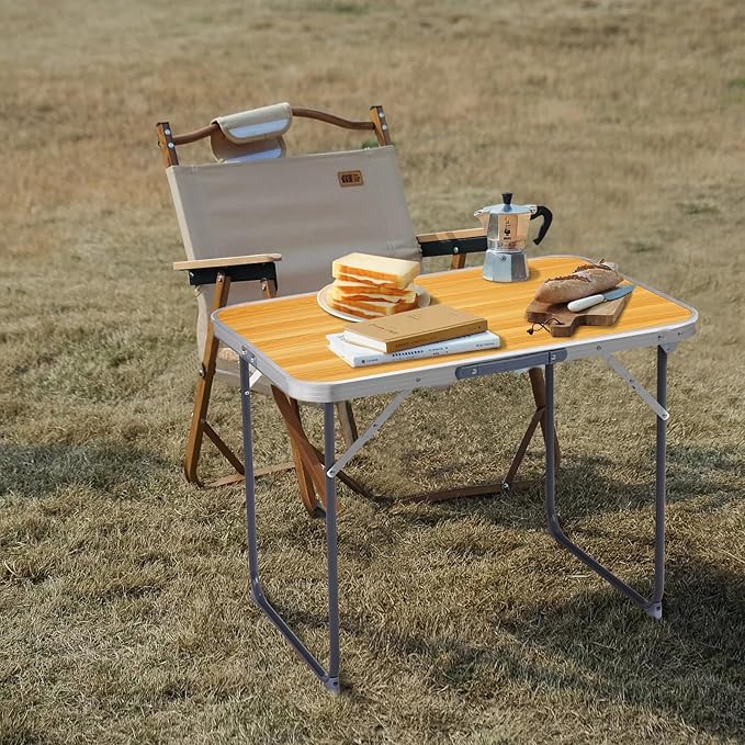 Folding Camping Table2.3FT Aluminum Folding Picnic TableHeavy Duty Utility TableIndoor Outdoor Portable Lightweight with Carrying Handlefor BackyardPicnicPartyBBQ (Wood Grain)