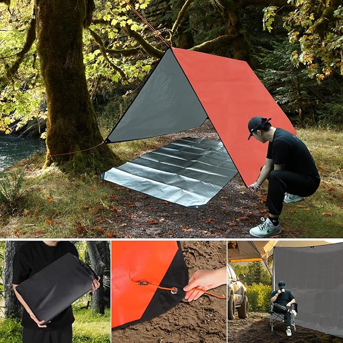 RedSwing 4 Pack Emergency Blankets Waterproof Survival Thermal Tarp Multipurpose Reflective Insulated All Weather Blankets for Camping Hiking Orange