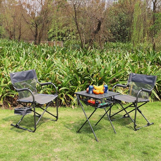 Heavy Duty Portable Foldable Director's Chair Gray - Perfect for Outdoor Use with Camping and Sporting Events Side Basket Has Storage for Everyday Essentials