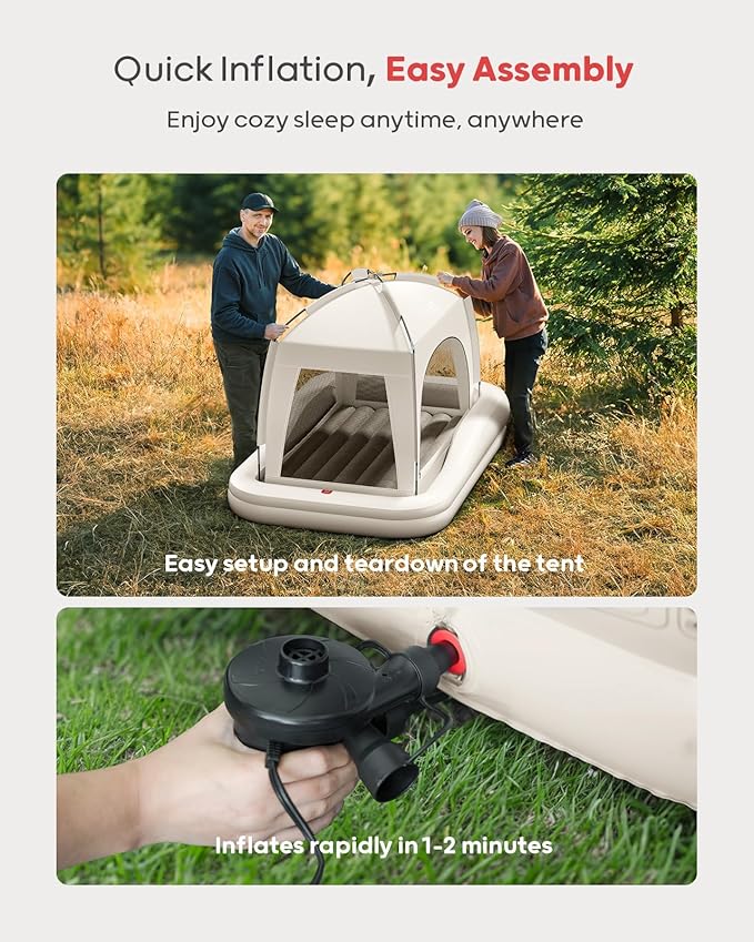 QPAU Inflatable Toddler Travel Bed with Tent Portable Kids Air Mattress with Safety Sides Ideal for Home Grandma's Camping Traveling -Includes Fast Electric Pump