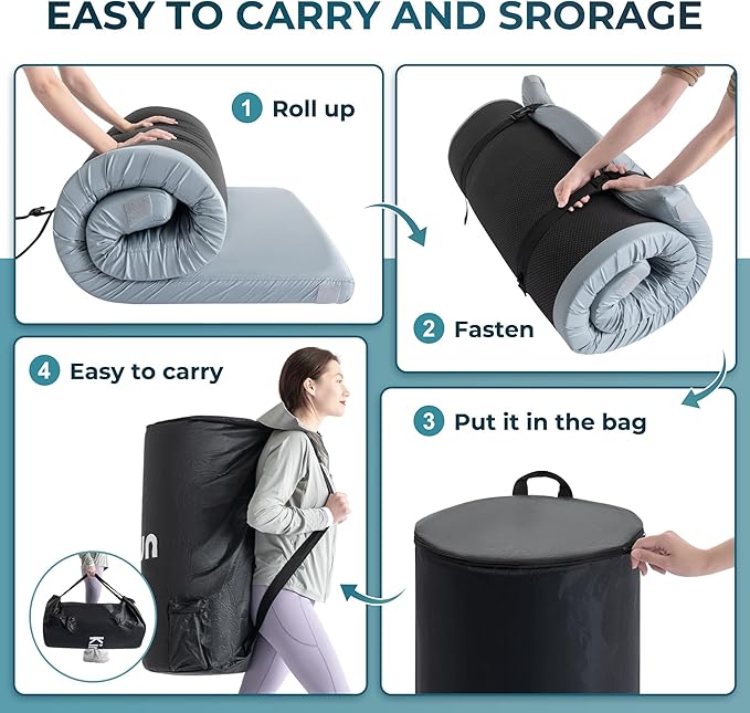 Kingfun 3 Inch CertiPUR-US Memory Foam Camping Mattress Waterproof Roll up Sleeping Pad Thick Floor Sleeping Mats for Tent with Removable Travel Bag