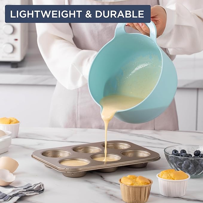 COOK WITH COLOR Nesting Plastic Mixing Bowl Set with Pour Spouts and Handles Blue 6 Piece Non-Slip