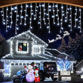 99ft 1216LED Icicle Lights for Outside White Christmas Lights for House Patio Yard Porch Backyard Holiday Garden Xmas Exterior Decoration Waterproof Twinkle Cluster Light Hanging Light All Year