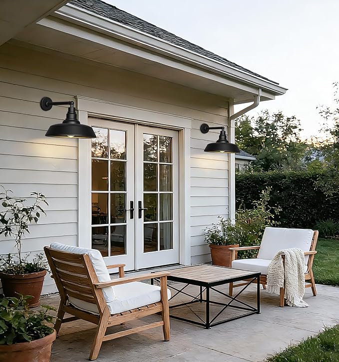 18 Large Gooseneck Barn Light - Outdoor Barn Light is Made of Durable Rust-Resistant Materials for Long-Lasting use Black Industrial Lighting Fixture for Farmhouse Garage Patio