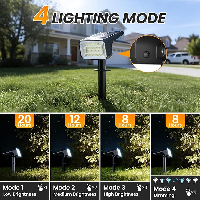Fabrito Solar Spot Lights Outdoor 8 Pack [108Leds 4 Modes] Auto On/Off Spotlights IP67 Waterproof Landscape Lights for Tree Yard Patio Pool Pathway Driveway Cool White