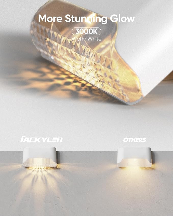 JACKYLED Solar Deck Lights 16 Pack Solar Fence Light Solar Powered Outdoor Step Light IP65 Waterproof LED Pathway Light for Deck Fence Railing Garden Patio StairYard White