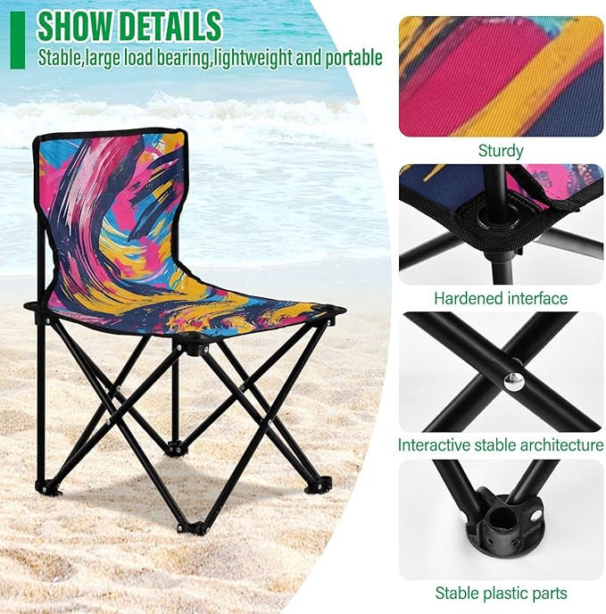 Casual Oil Painting Portable Camping Chairs Folding Chair - Durable Oxford Fabric Lightweight Iron Frame Easy Fold Design - Ideal for Outdoor Activities Camping Fishing and Travel