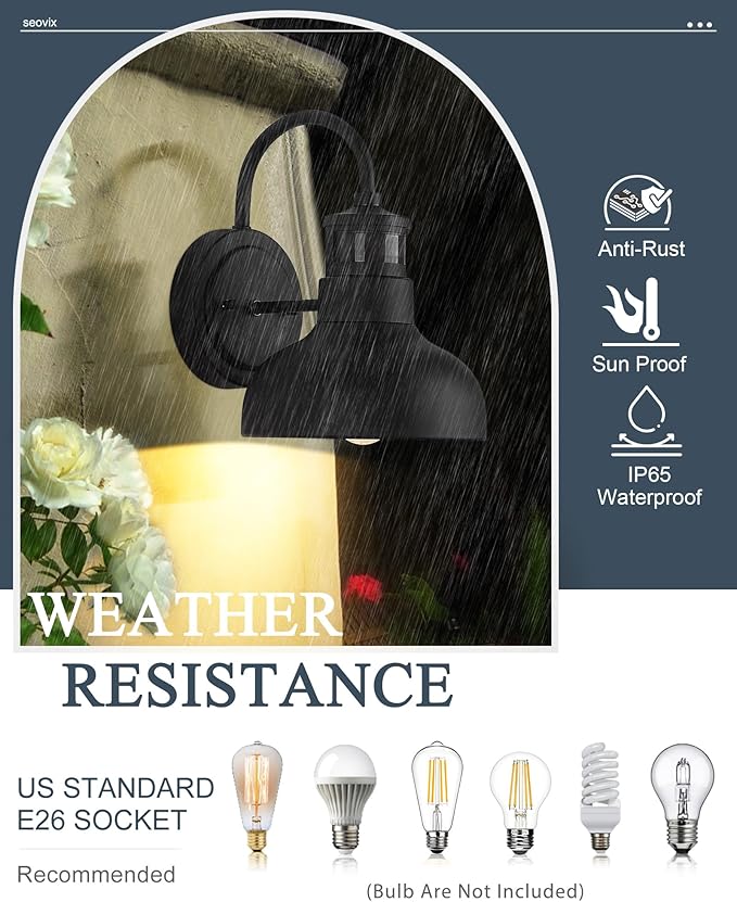 2Pack 7” Motion Sensor Outdoor Wall Light Outdoor Light Fixture Dusk to Dawn E26 Base Socket IP65 Waterproof Outside Porch Lights for Garage Porch 2210SBK(G)-2