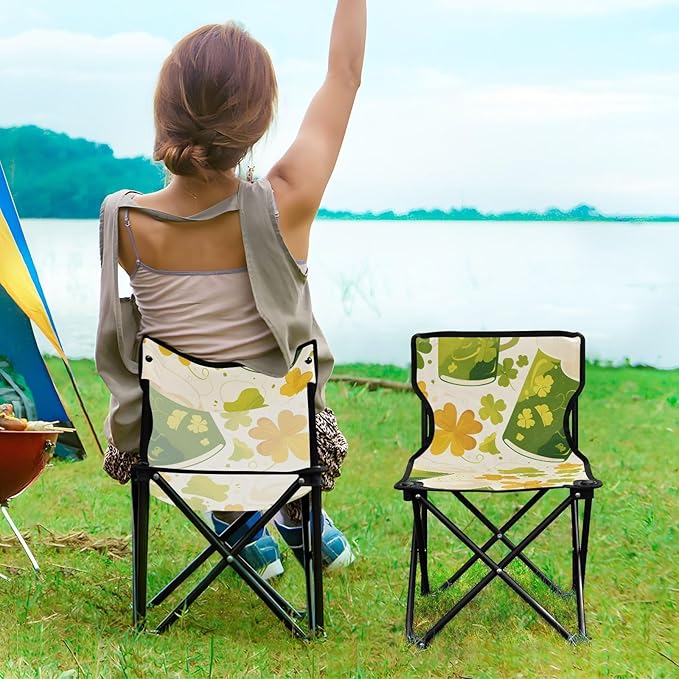 Beer Portable Camping Chairs Folding Chair - Durable Oxford Fabric Lightweight Iron Frame Easy Fold Design - Ideal for Outdoor Activities Camping Fishing and Travel