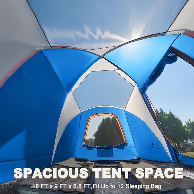 Tents for Camping Waterproof 10 Person Family Tent with Double Layer &amp 4 Large Mesh Windows Weather Resistant Easy Setup 2 Room Big Tent for Music Festival Parties 18 X 9 X 6.8Ft