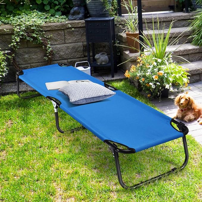 COSTWAY Folding Camping Bed Outdoor Portable Military Cot Sleeping Hiking Travel Blue