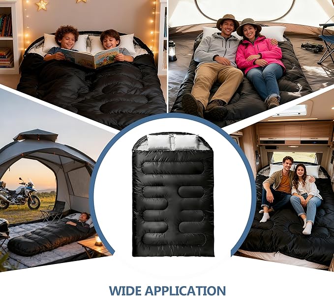 2 Person Sleeping BagDouble Sleeping Bags for Adults Large Adult Sleeping Bag with Plush Lining/Backpacking/Extra Large/4 Seasons/Portable/Waterproof/Hiking/Camping/Family Fun Time